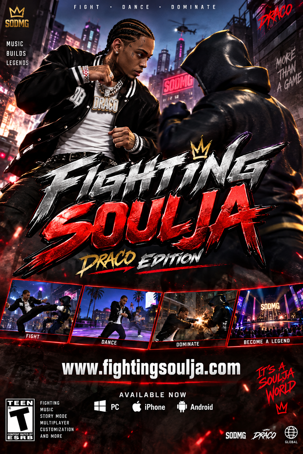 Fighting Soulja: Draco Edition game poster showing Draco facing a hooded fighter